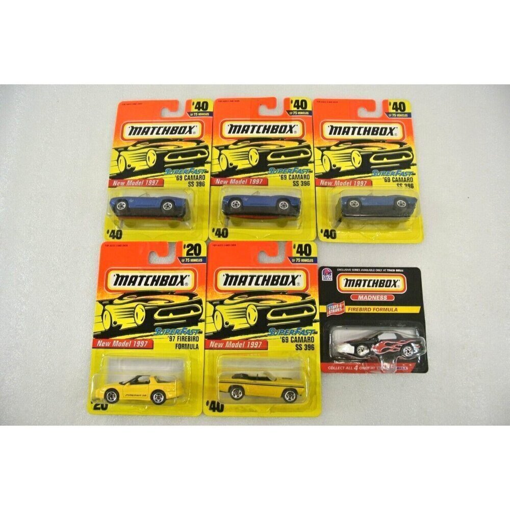 Matchbox Superfast '69 Camaro SS 396 Firebird Formula 1997 Lot of 6 #40 #20 MOC